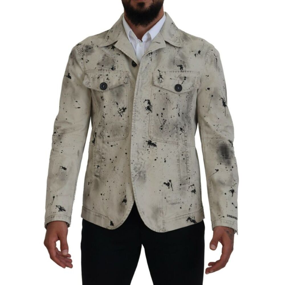 Dsquared² Off White Black Splash Print Casual Denim Men's Jacket